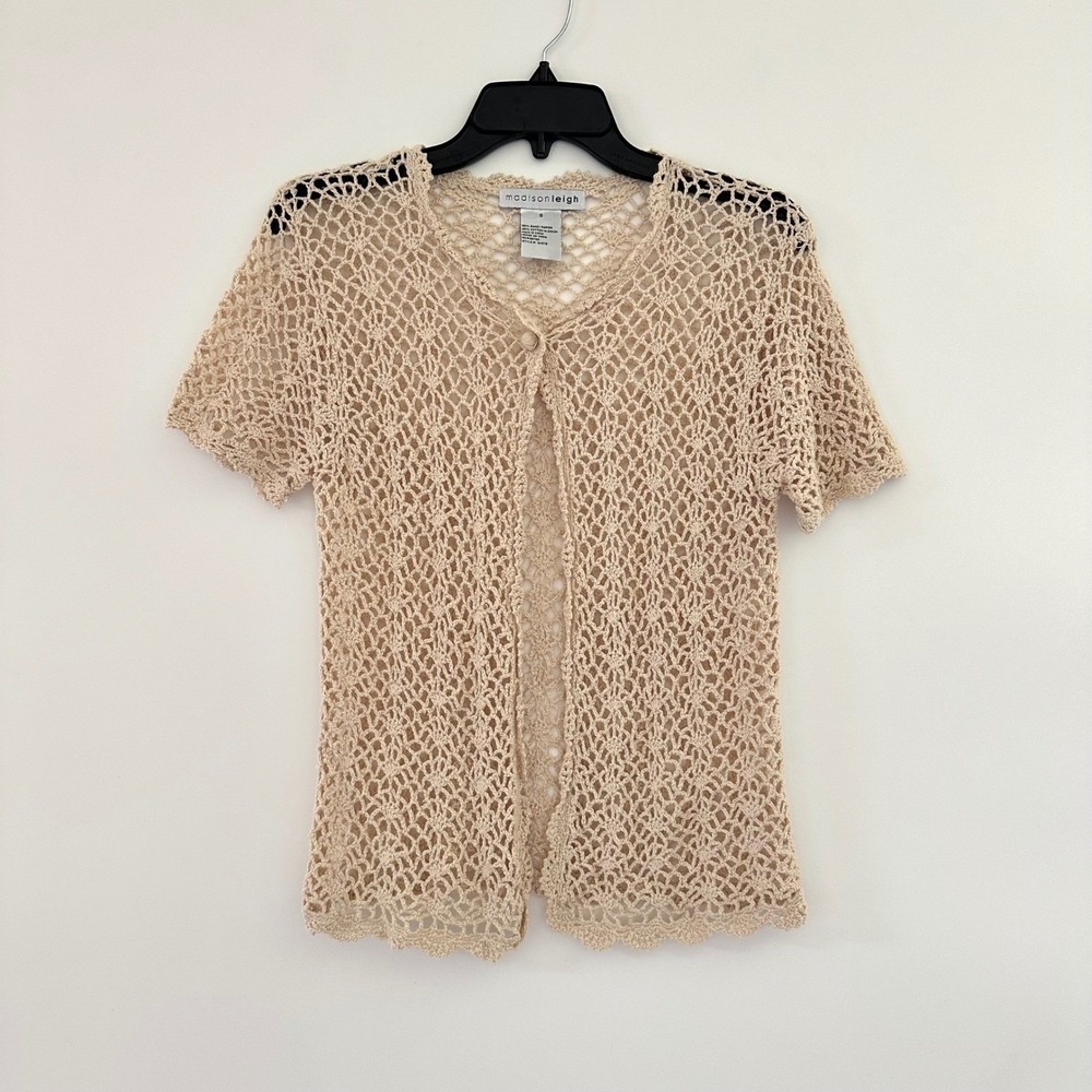 Vintage Crochet Open Knit Top Small Boho Cardigan Coastal Cottagecore Beachy